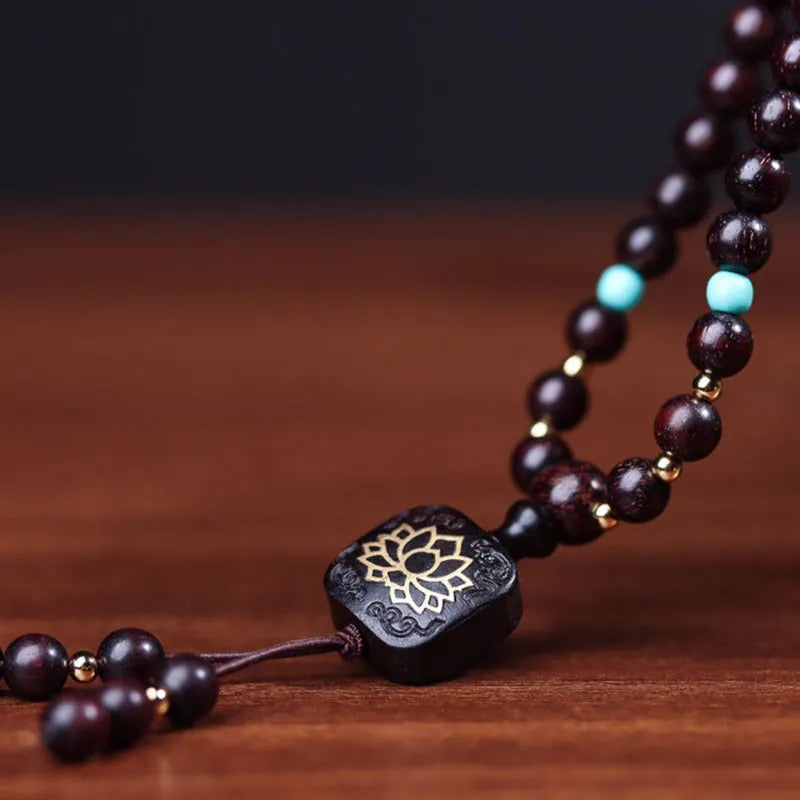 Zambia rosewood DIY bead bracelet with 108 flat lotus pendant beads measuring 0.6cm each