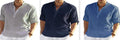 Men's cotton linen stand collar shirt in solid colour with button-down front and long sleeves