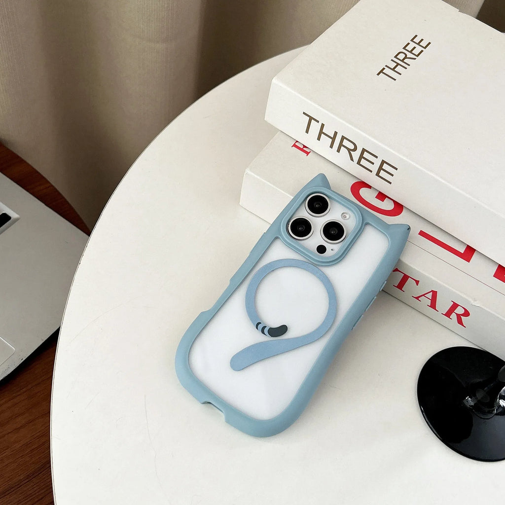 Transparent acrylic TPU iPhone 17 phone case showing magnetic suction feature and colour options