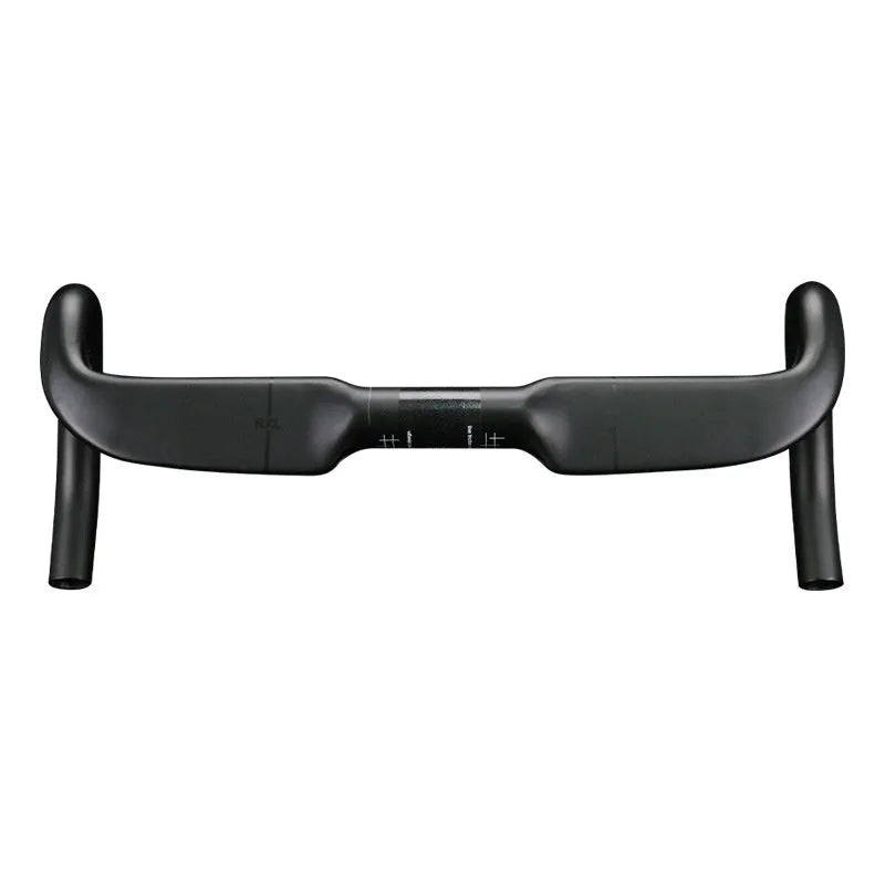 Carbon fibre road bike handlebar in black or red, showing double line design, in 400mm, 420mm, or 440mm width.
