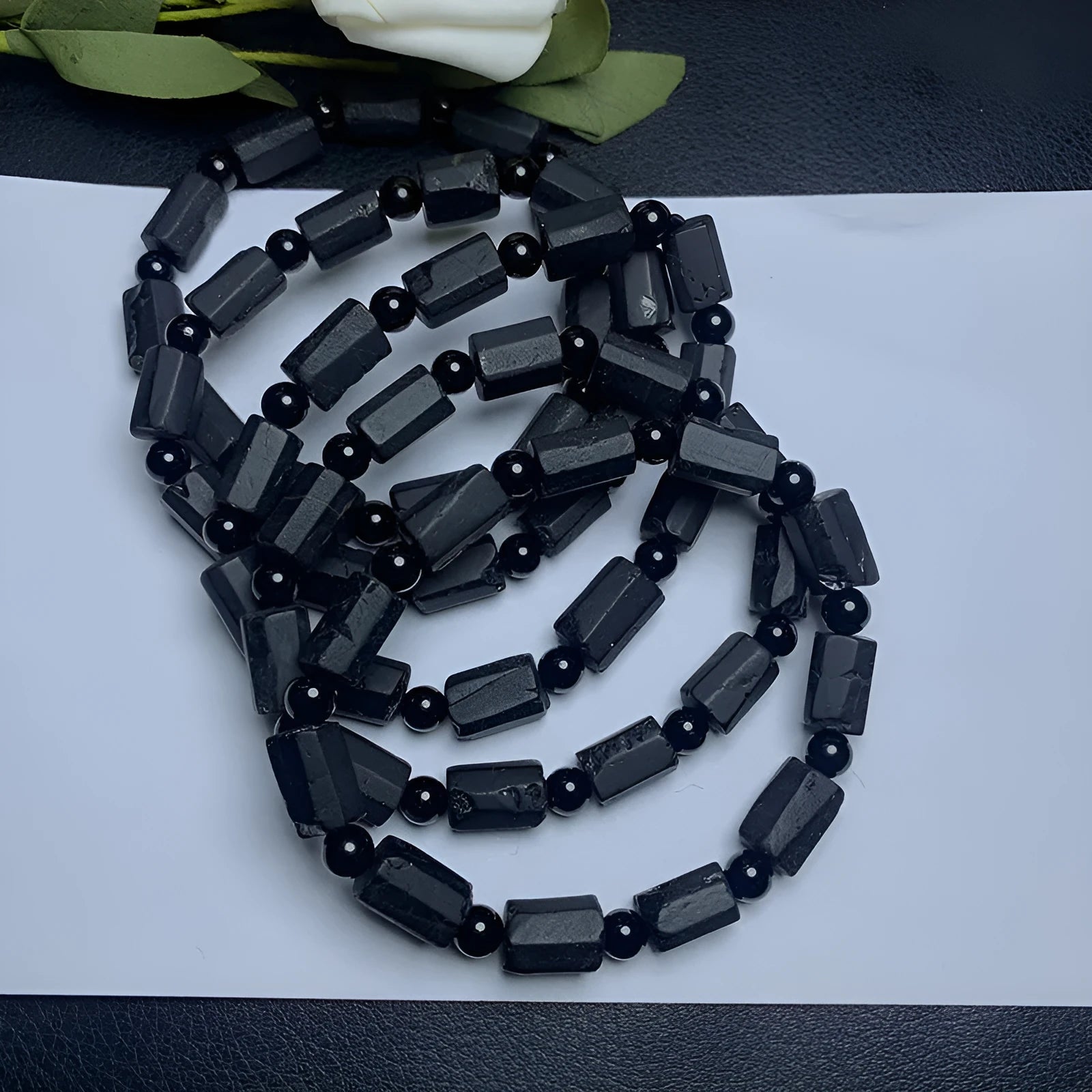 Natural black tourmaline rough stone unisex bracelet with adjustable clasp