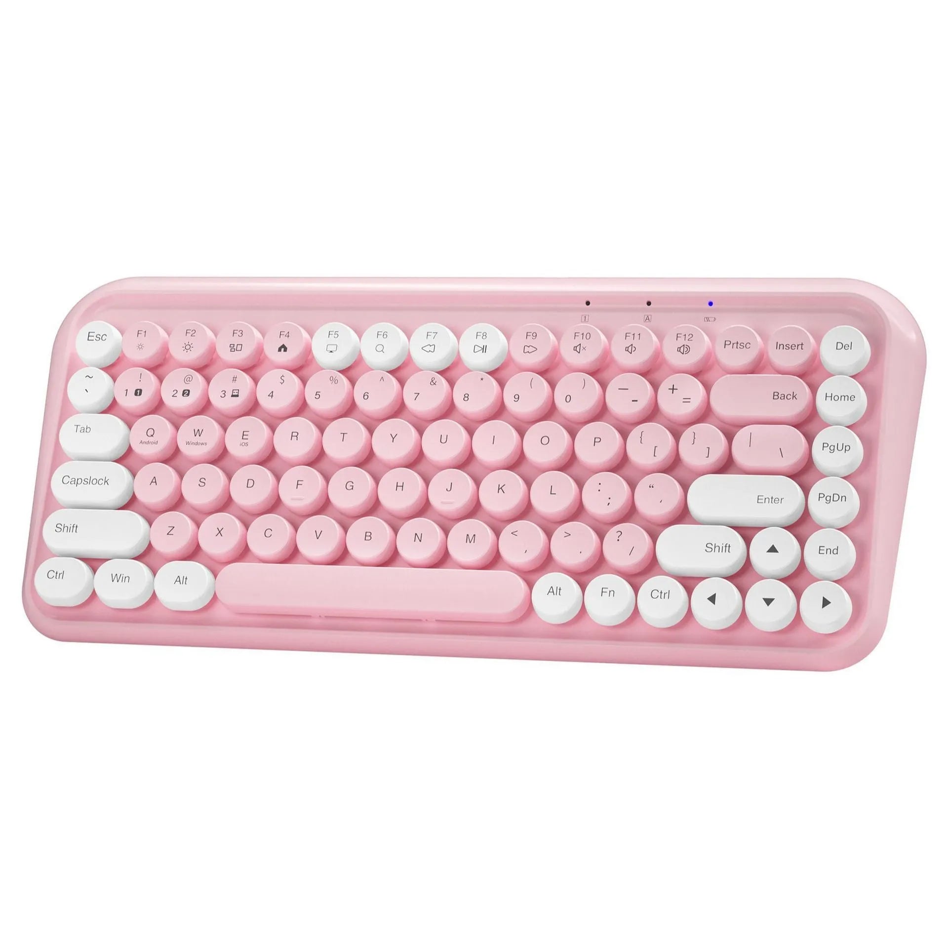 Pink wireless Bluetooth keyboard with 84 keys showing portable design and crater architecture technology