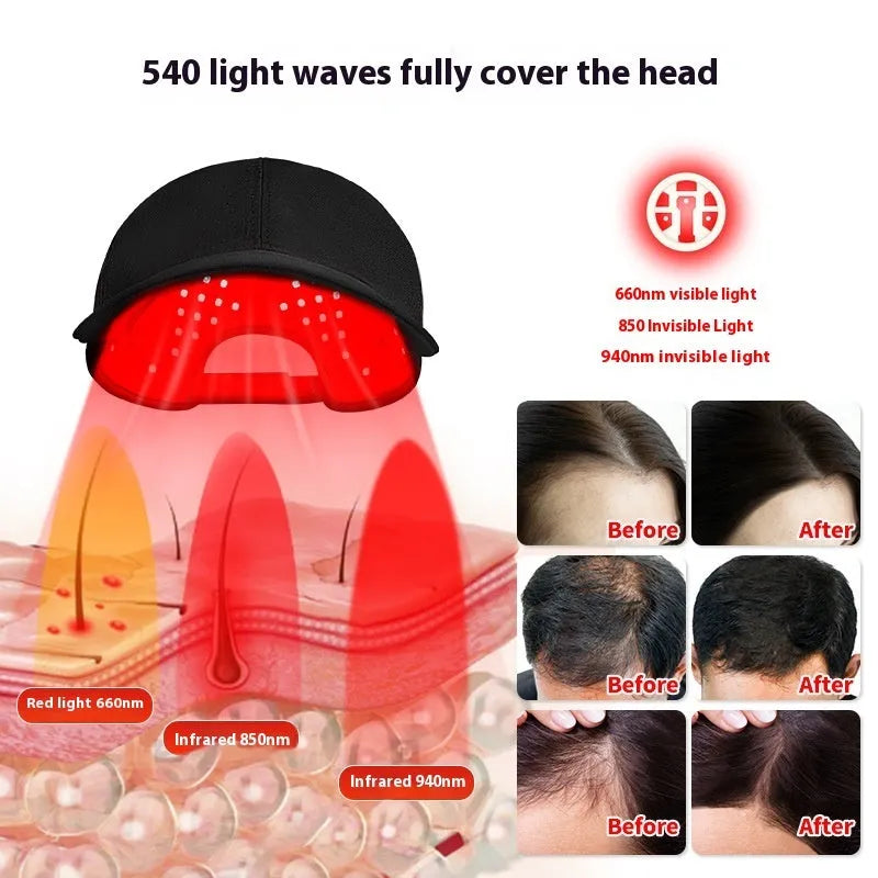 Black duckbill infrared hair growth cap with 180 LED lights and adjustable controller