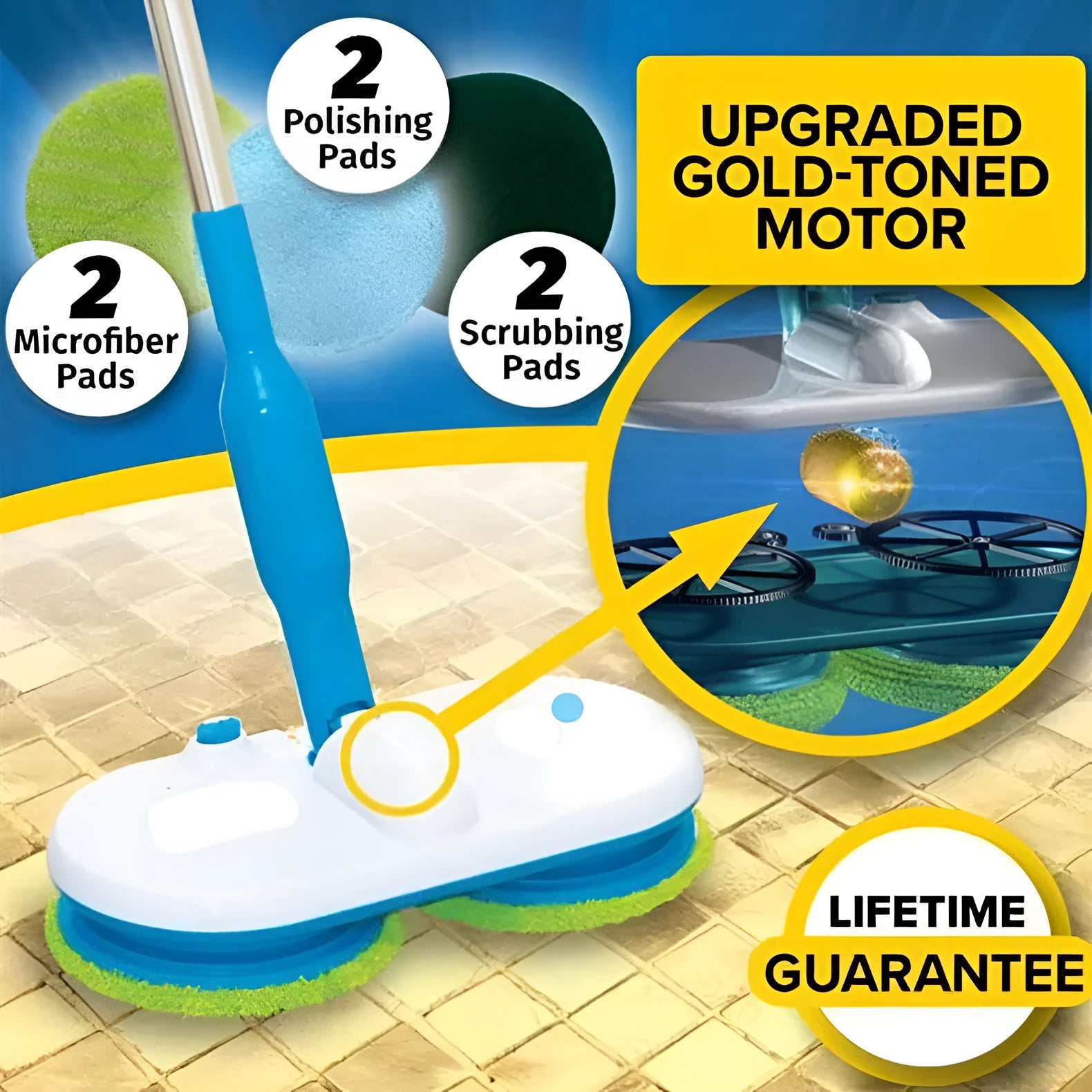 Wireless handheld electric floor cleaning mop with USB charging port and multiple pad attachments