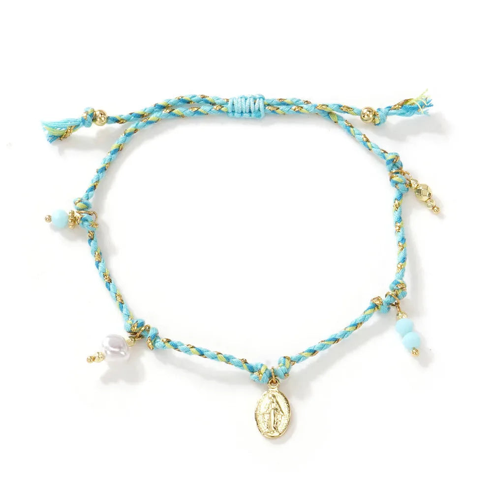Colourful hand-woven braided rope bracelet in ethnic style for women with multiple colour options