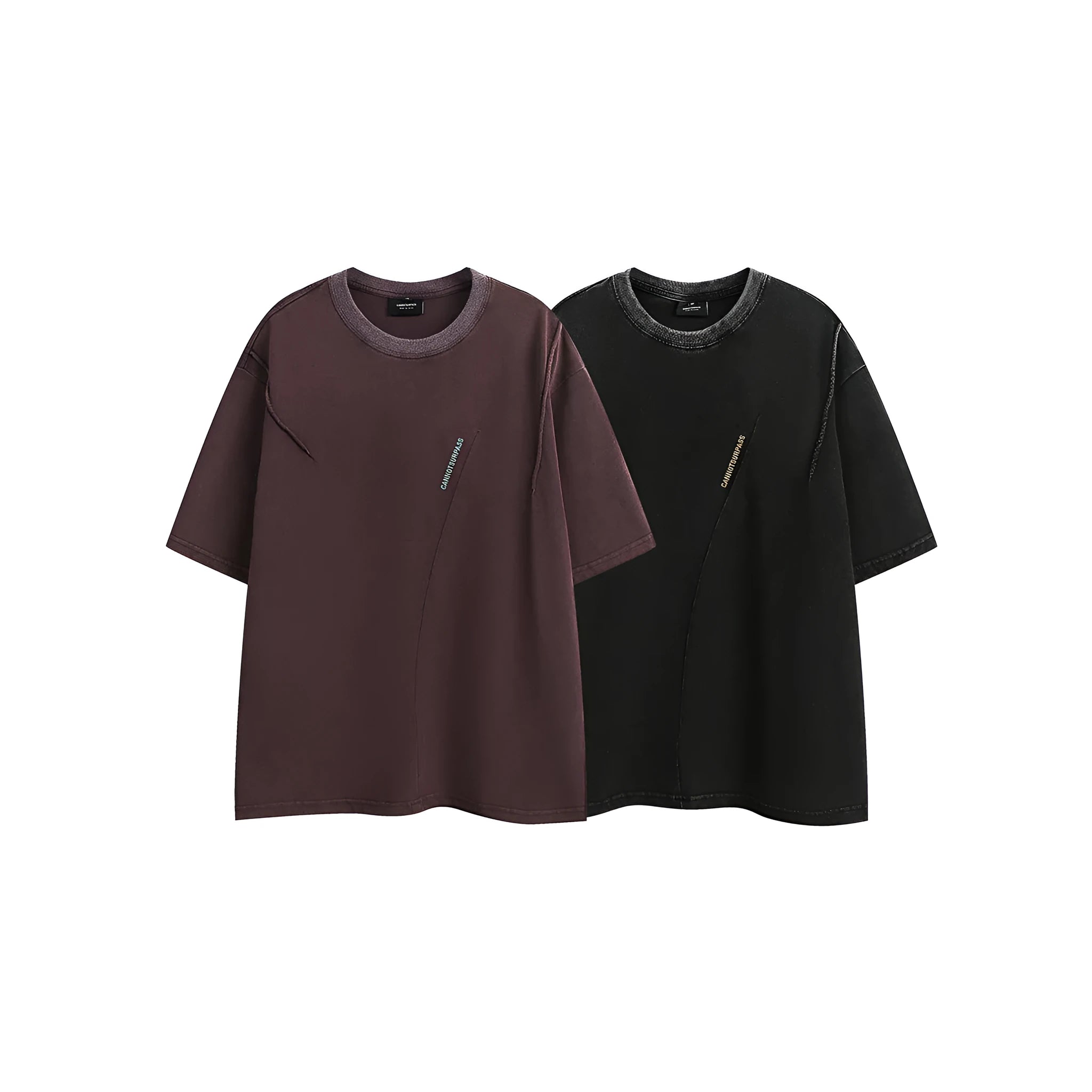 Purple and black loose fit embroidered retro short sleeve cotton t-shirt