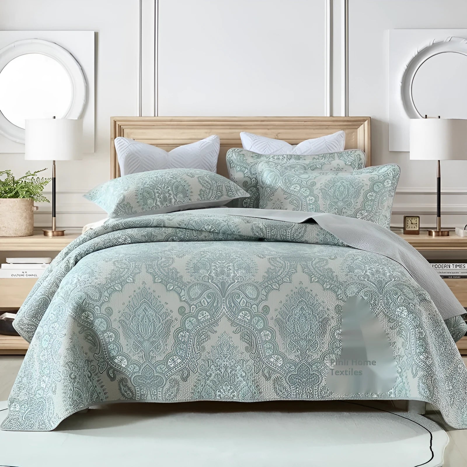 Pure cotton bedspread three-piece set with geometric printed pattern for 1.8 metre bed