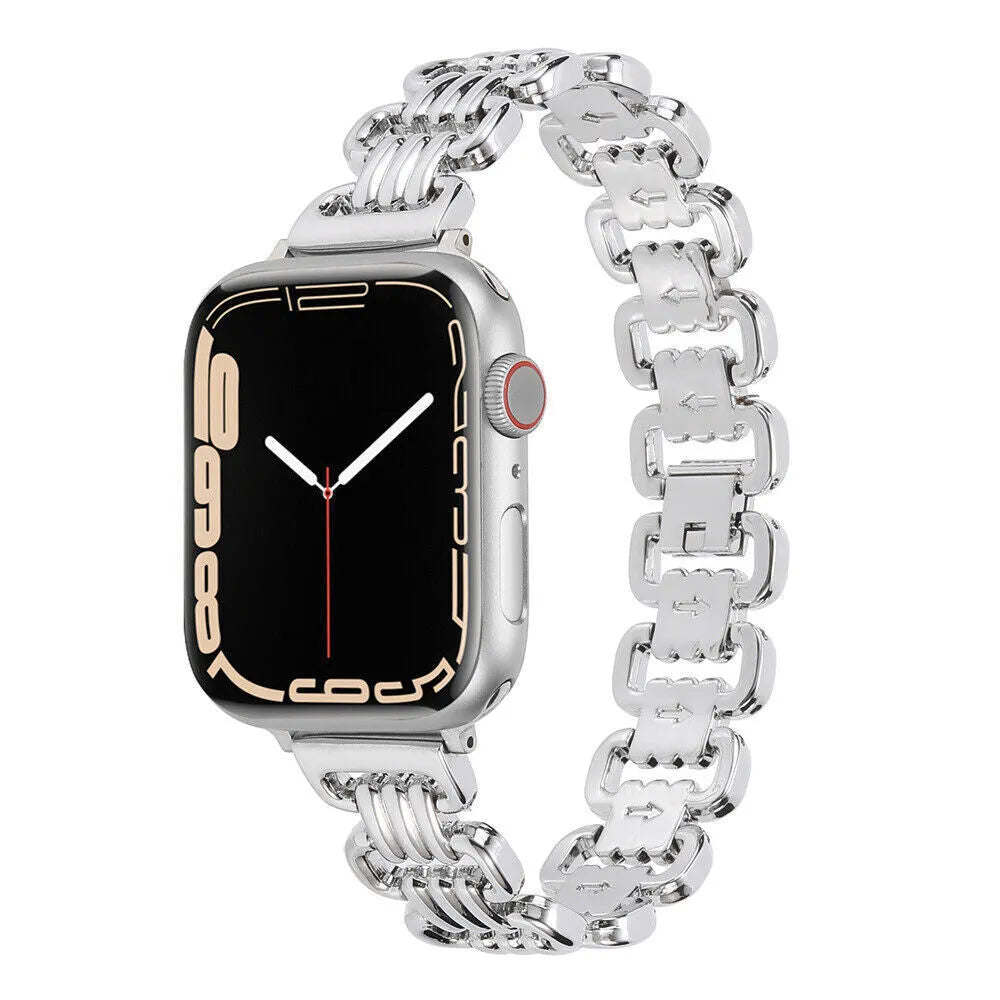 Alloy metal ladies watch bracelet for Apple Watch in silver, black, gold, rose gold, starlight colours.