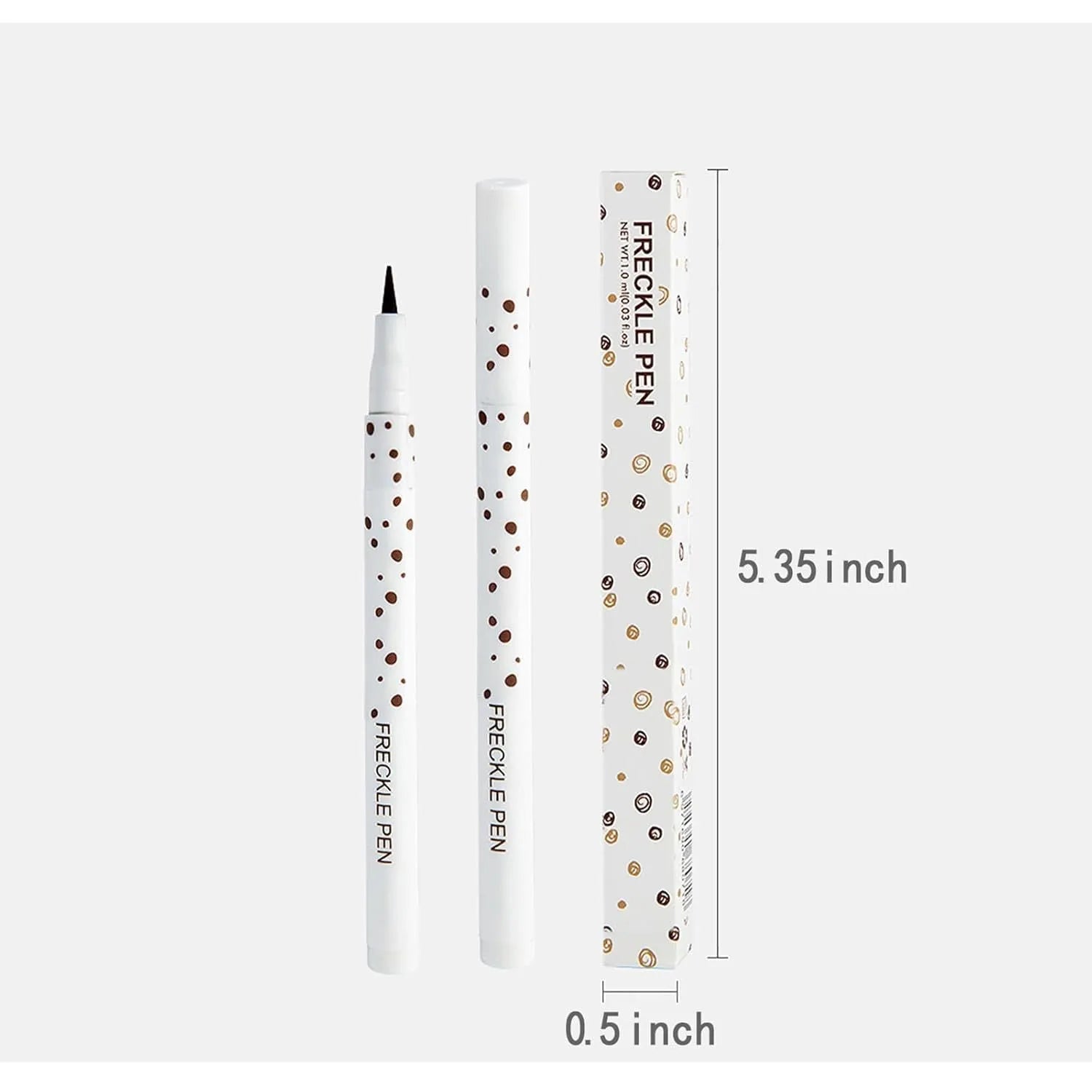 Dark brown cosmetic freckle pen with precision tip for waterproof face and body makeup.