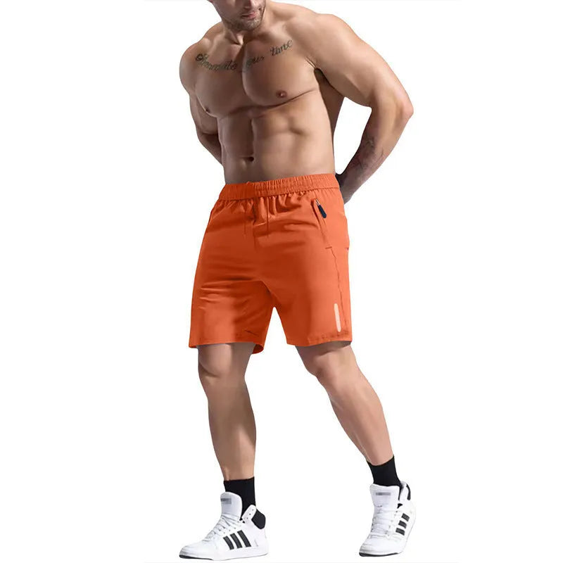 Men's grey bamboo blend sports shorts with an elastic high waist and drawstring detail.