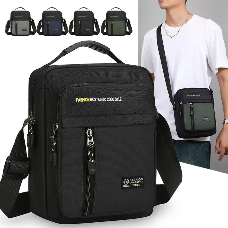 Men's nylon crossbody messenger bag with sewing thread details in green colour