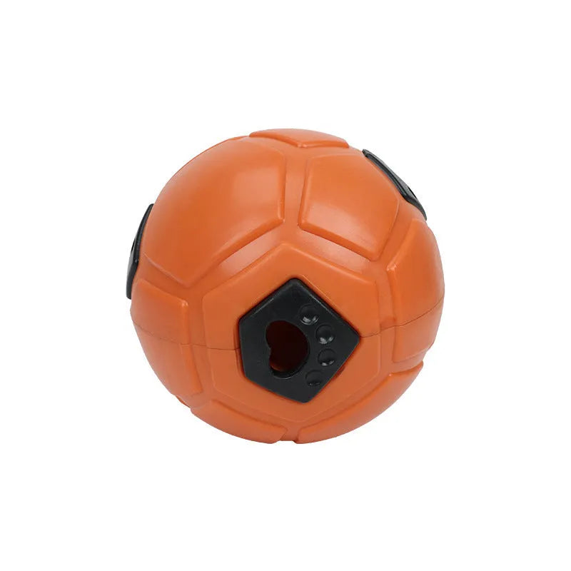 Orange and white TPR dog chew balls showing hollow and teeth cleaning stick styles