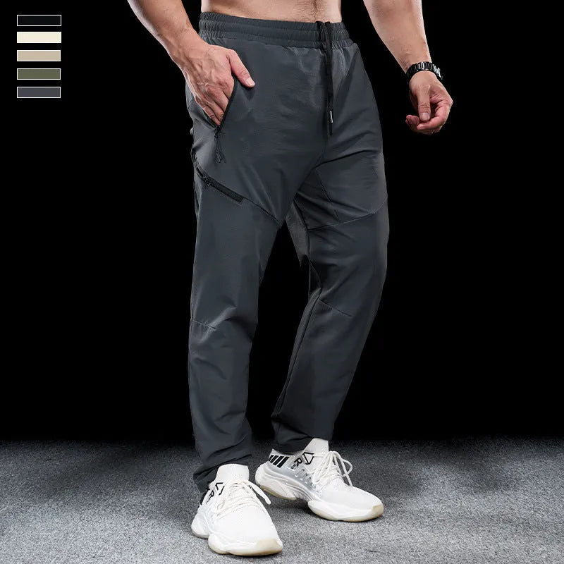 Men's waterproof quick-drying nylon workout trousers in army green for sports and running