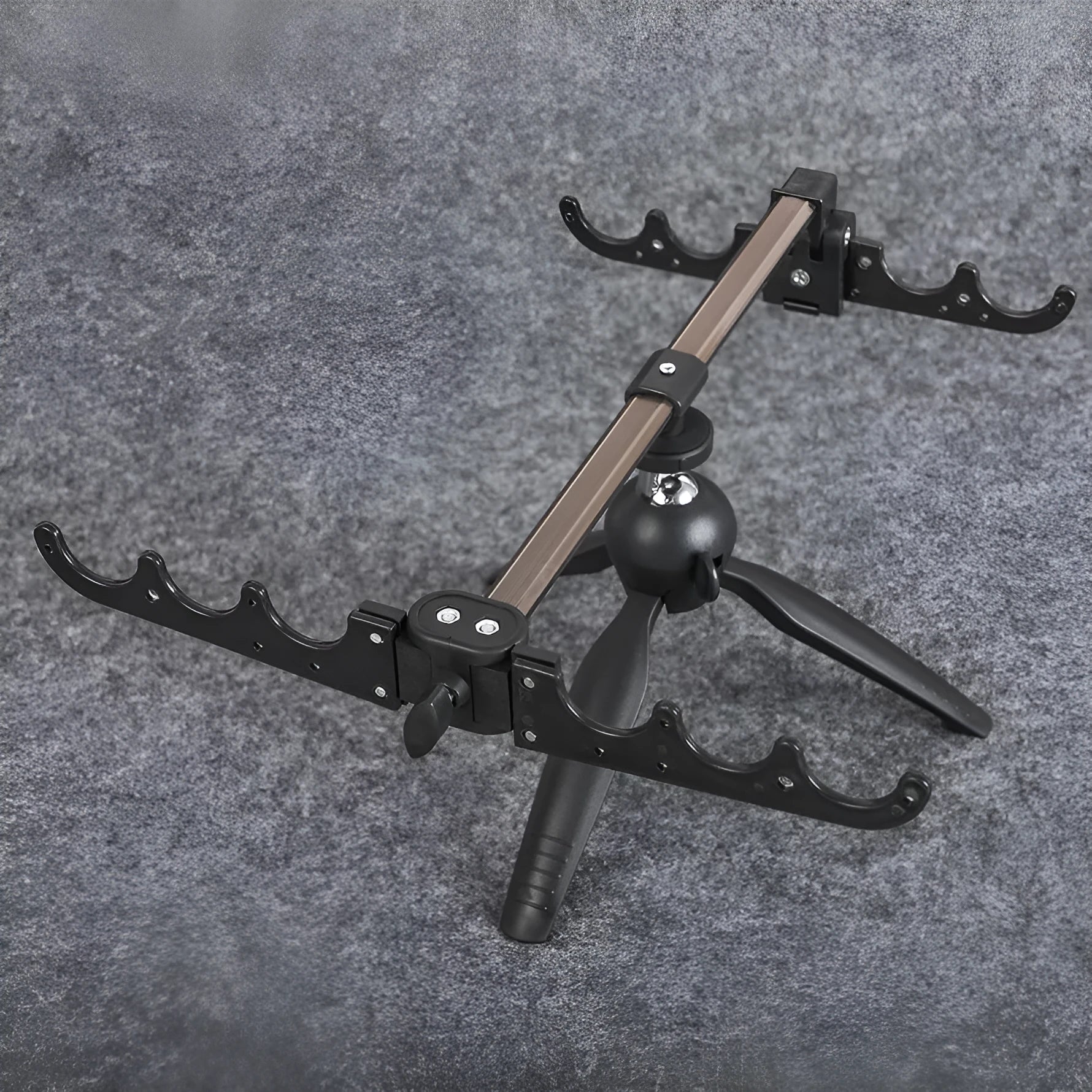 Aluminium ice fishing rod holder bracket with triangle tripod base for small fishing rods