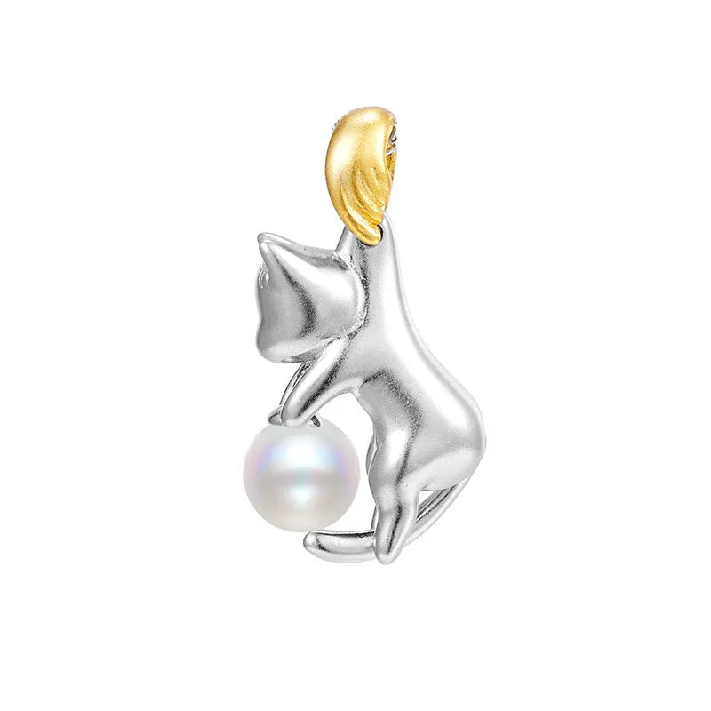 925 sterling silver clavicle chain necklace with cat charm pendant and electroplated finish