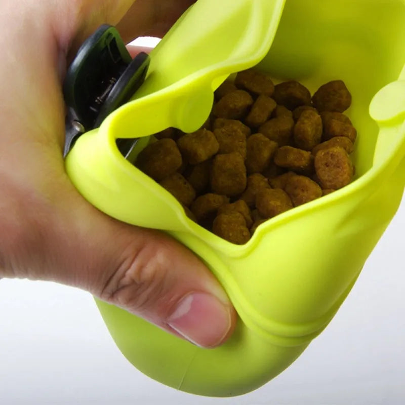 Silicone dog training treat pouch with clip and magnetic closure in assorted colours