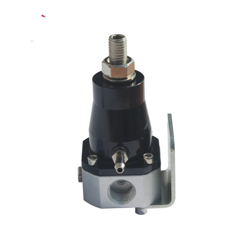 Black aluminium alloy fuel pressure regulator with adjustment mechanism for electronic injection systems