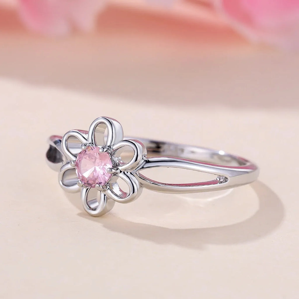 Lady's copper floral hollowed fashion ring with electroplated finish in two colour options