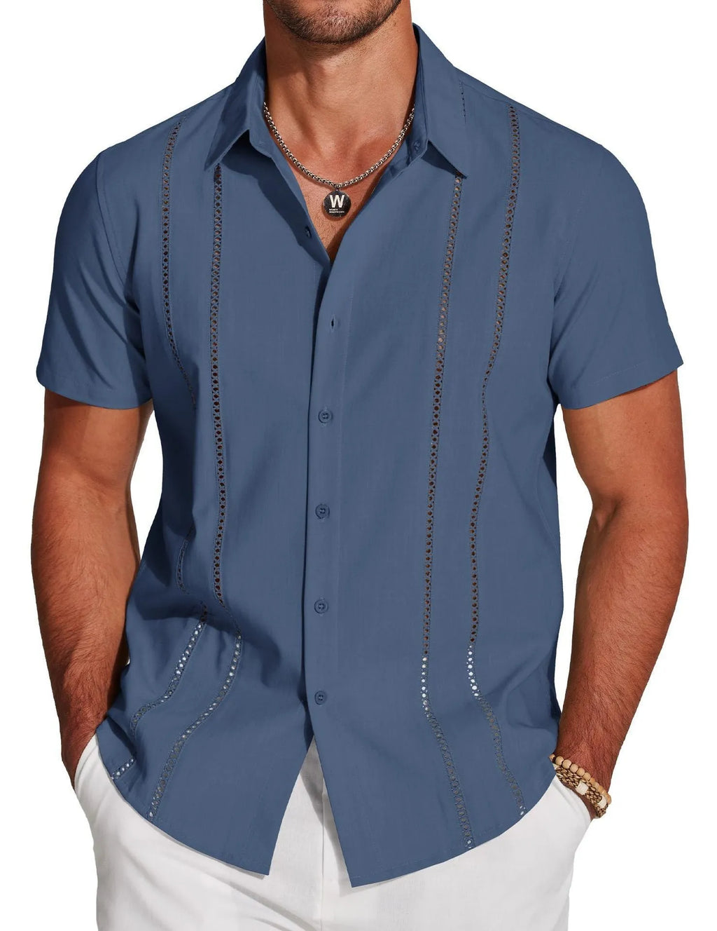 Men's slim fit short sleeve Hawaiian shirt with digital print pattern