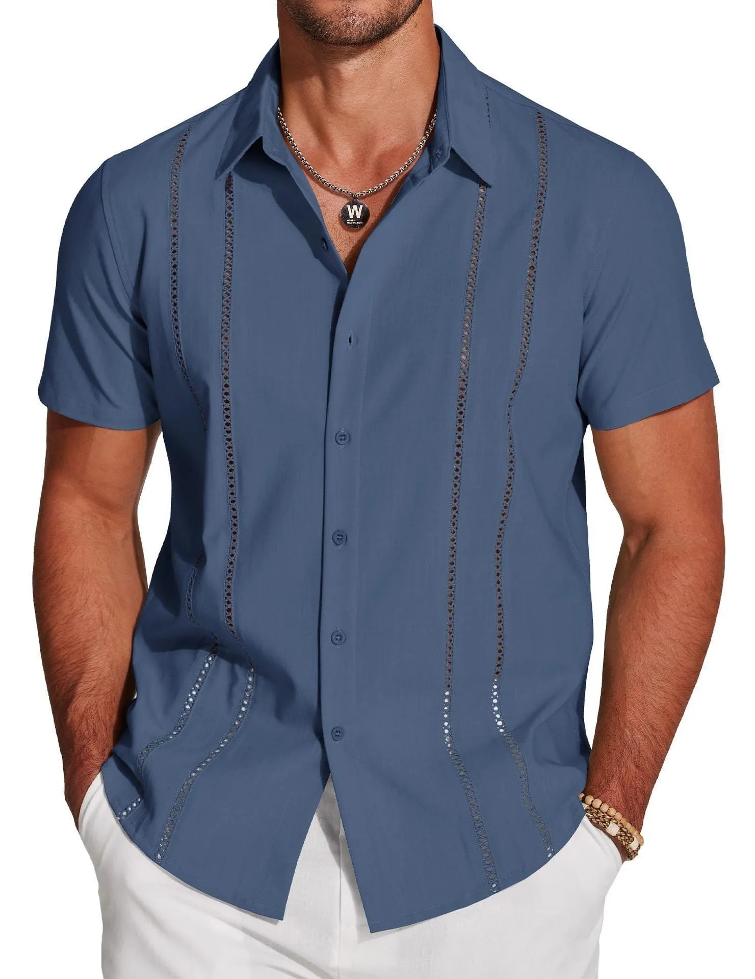 Men's slim fit short sleeve Hawaiian shirt with digital print pattern