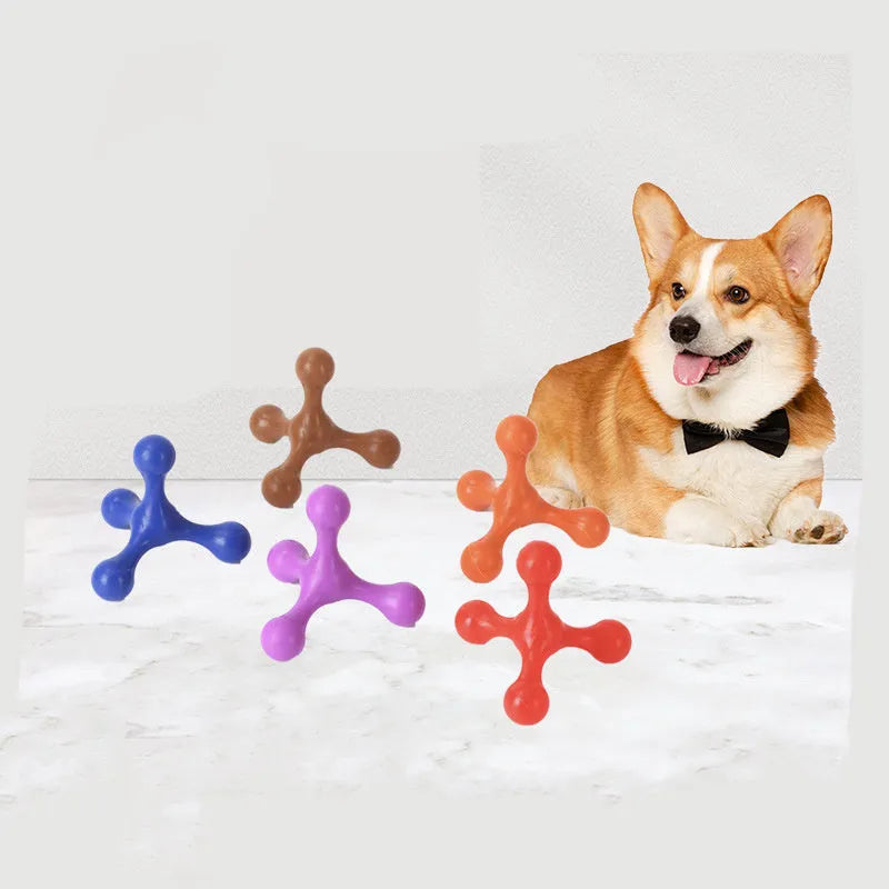 Silicone three-leg chew toy for small and medium dogs in assorted colours