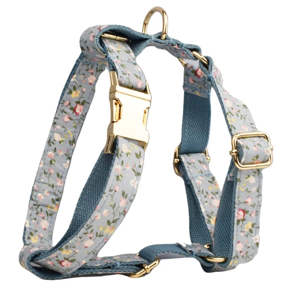 Dog collar set with floral polyester cotton bow attachment in five sizes
