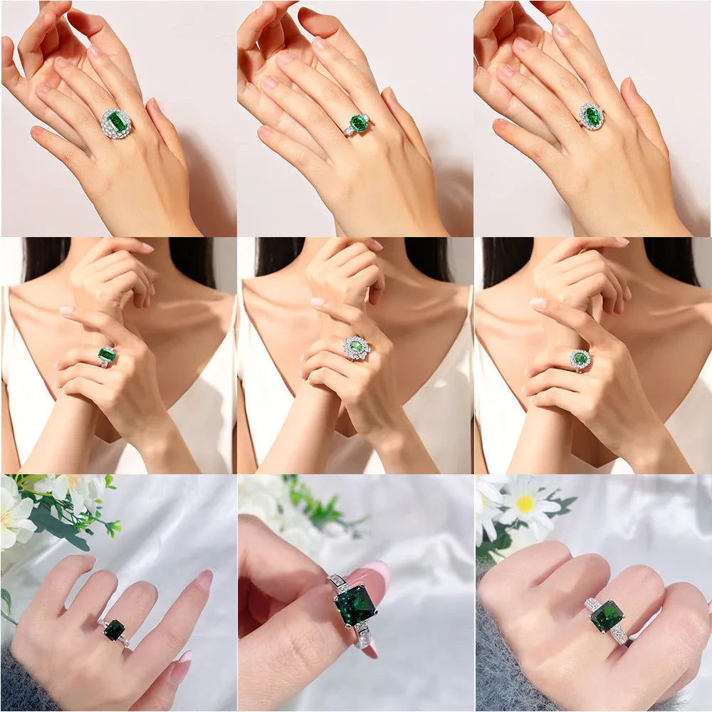 S925 silver geometric ellipse ring with Palai Bahao emerald stone in multiple colour options
