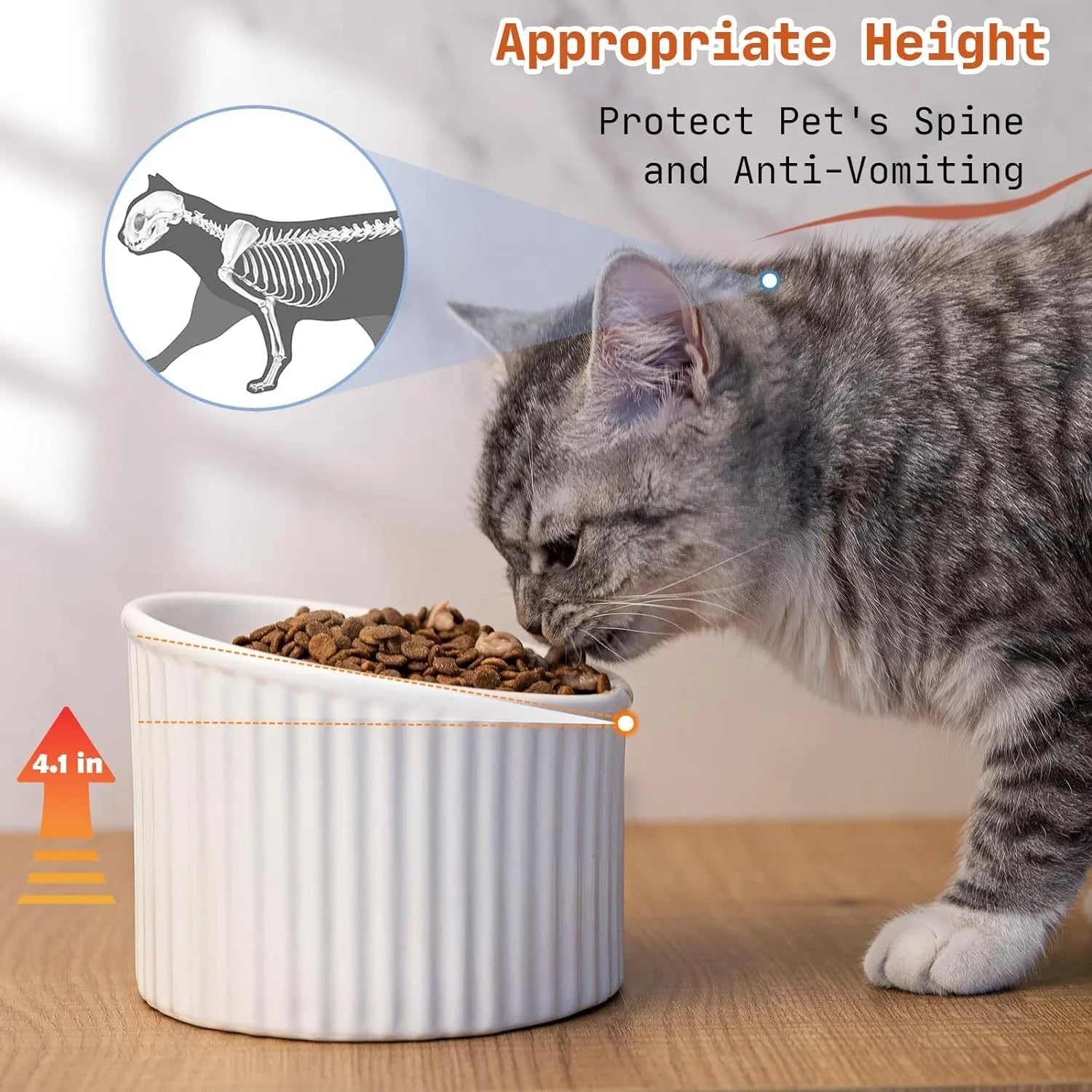 Dark green ceramic elevated cat bowl with tilted design on a wooden surface.