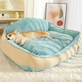 Morandi coloured removable cover pet bed for dogs and cats, shown in medium and large size options.