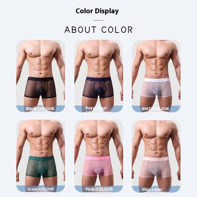 Men's thin invisible breathable boxer shorts in black colour showing knit polyester fabric texture