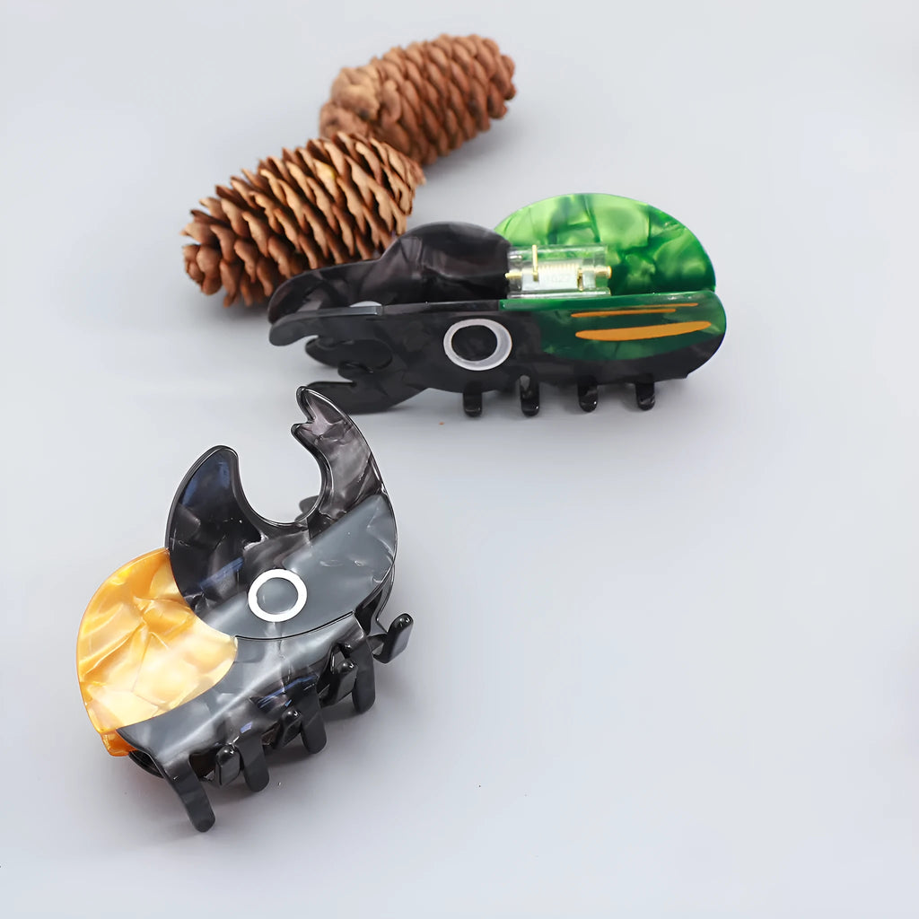 Handmade cellulose acetate cartoon insect biology beetle grip in green, orange, or white colour options