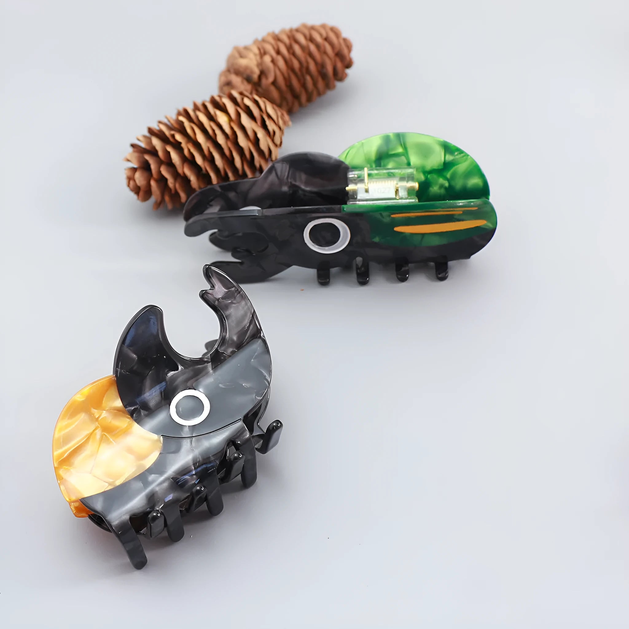 Handmade cellulose acetate cartoon insect biology beetle grip in green, orange, or white colour options