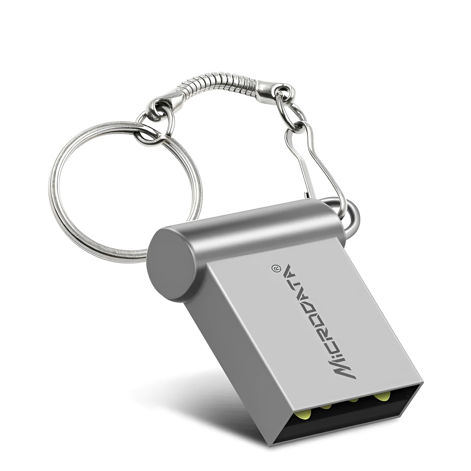Silver metal USB flash drive on a chain necklace for portable data storage