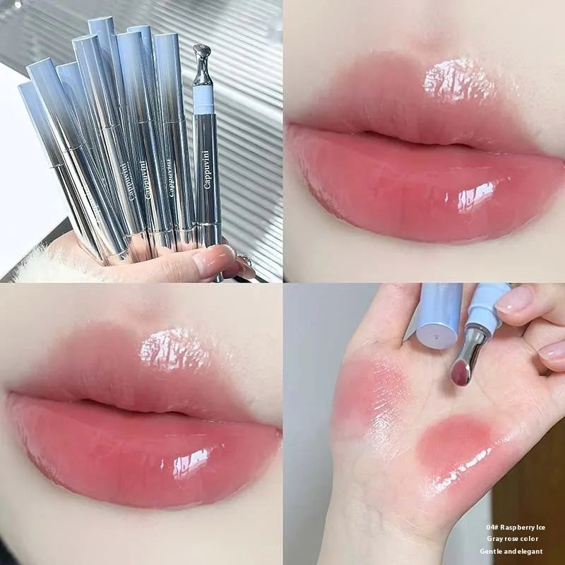 Mirror Water Light Lip Gloss Lipstick in six translucent shades including Almond Ice and Raspberry Ice