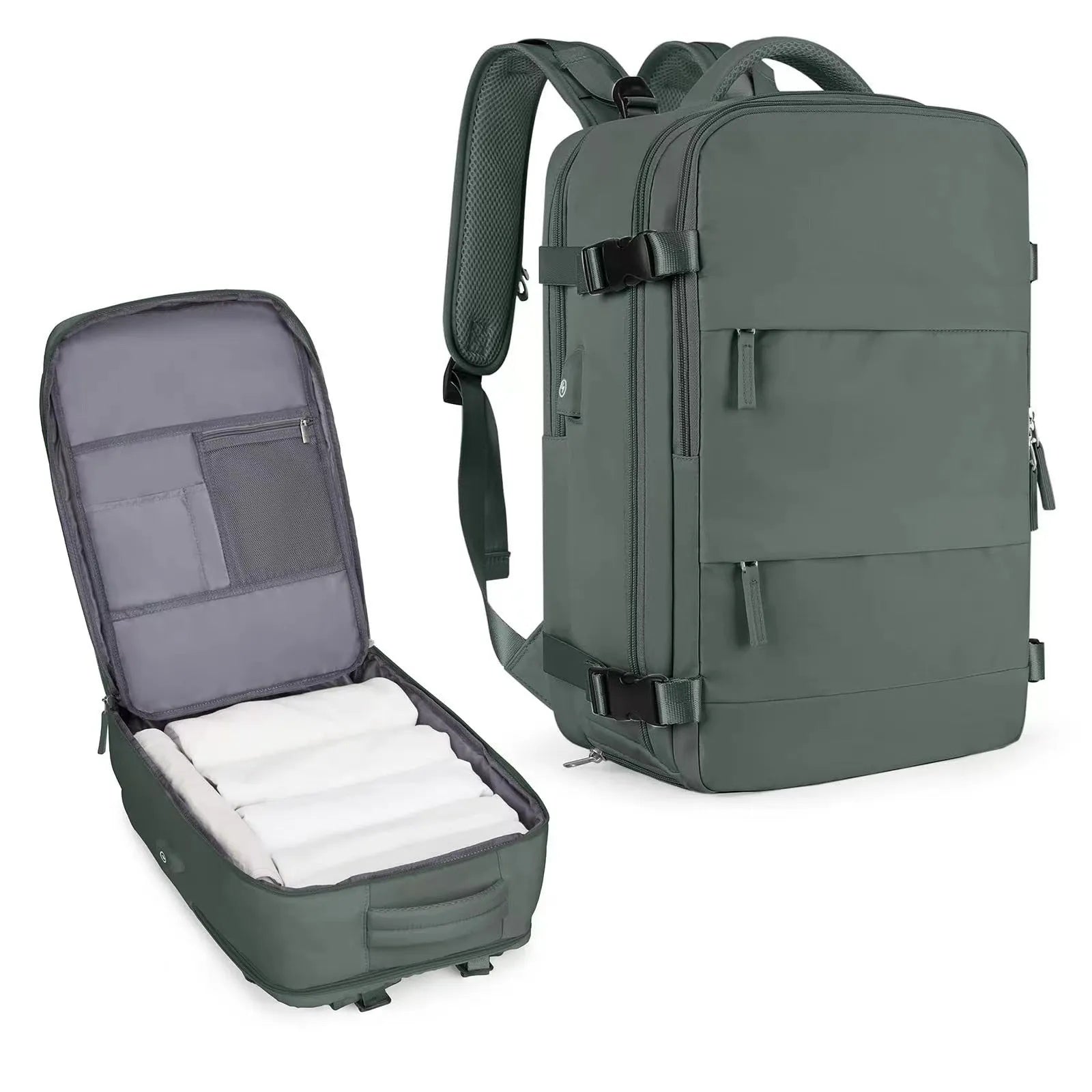 Large waterproof nylon mummy backpack shown in one of 32 available colours, suitable for travel and hiking.