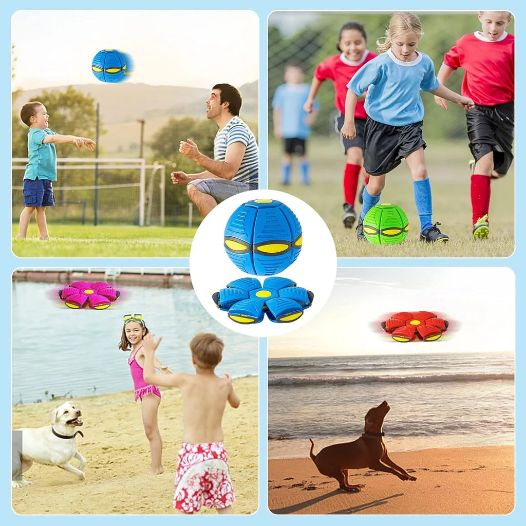 Pet Toy Flying Saucer Ball for Dogs with 6 Lights Interactive Outdoor Yard Toy Magic Stomp Ball Children Toy Magic UFO Ball for Dog Games Soft Plastic Material 16x16x5cm 240g