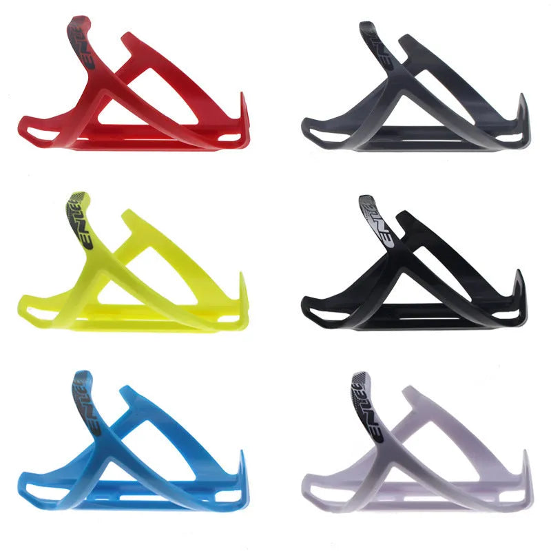 Mountain bike water bottle cage with TPR plastic construction and PVC toughness in multiple colour options