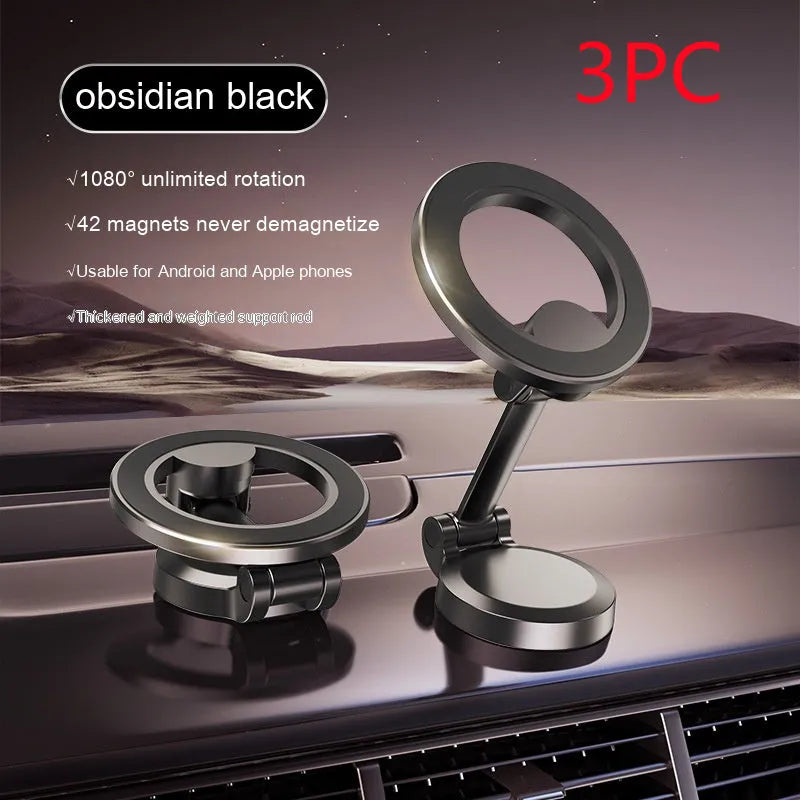All-metal magnetic car phone mount in qian colour showing foldable dashboard design