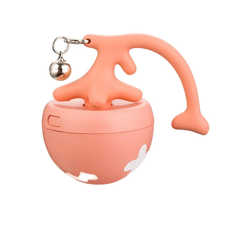 USB electric cat teasing ball with fish bone shaped rolling component and teasing stick attachment