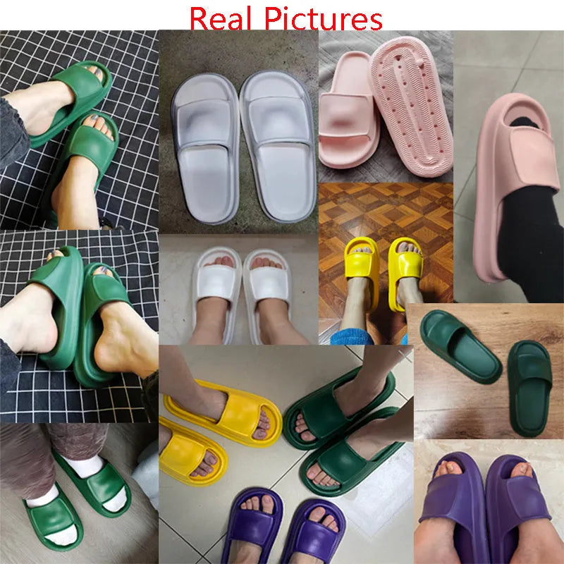 Soft EVA flip-flop slippers with thick non-slip sole in multiple colours on a white background.