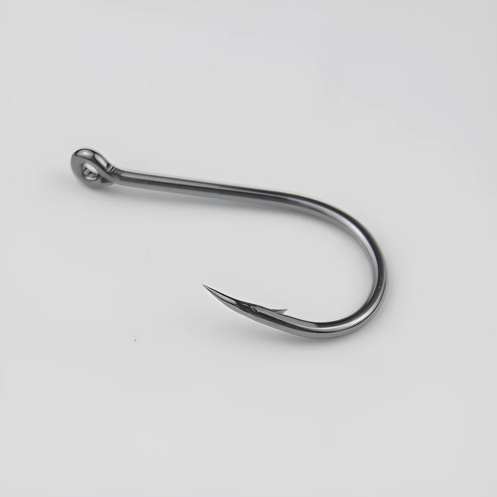 Alloy carbon steel fishing hooks with hole ring barbed crooked mouth design for rock and sea fishing
