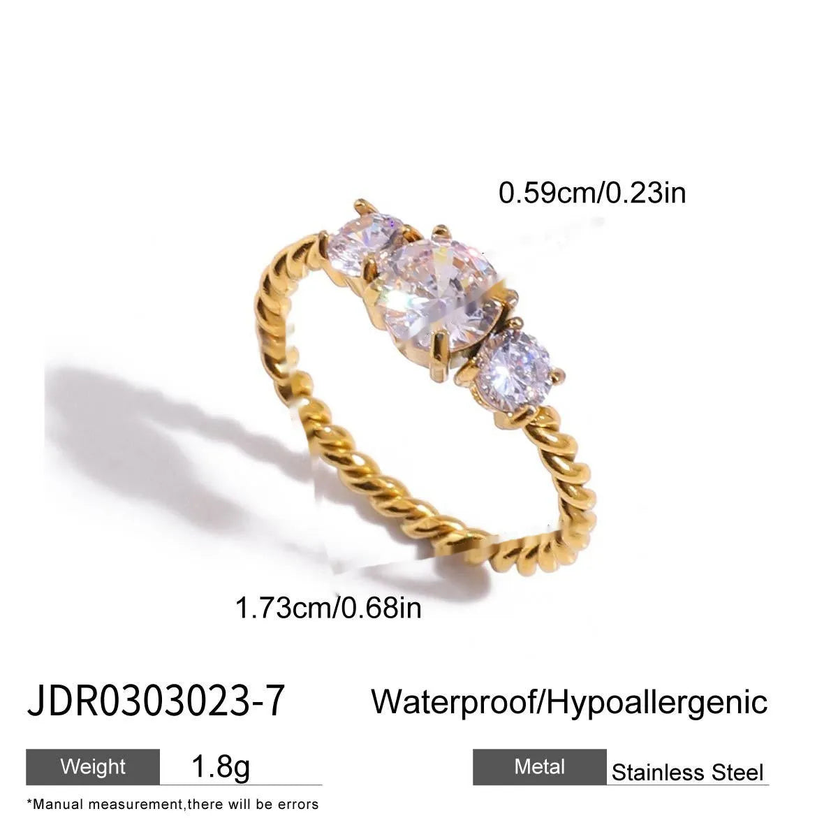 Geometric stainless steel zircon ring in European style on a grey background.