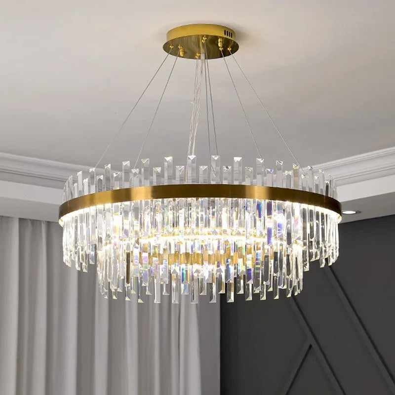Crystal multi-head chandelier with stainless steel body and adjustable height for ceiling lighting