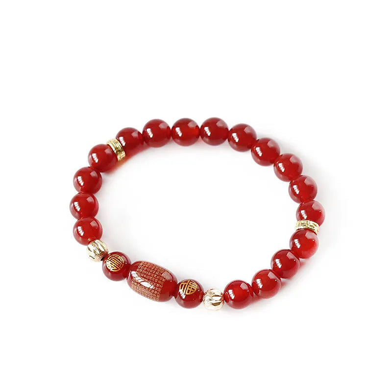 Red agate Guanyin prayer bracelet with auspicious patterns in New Chinese style