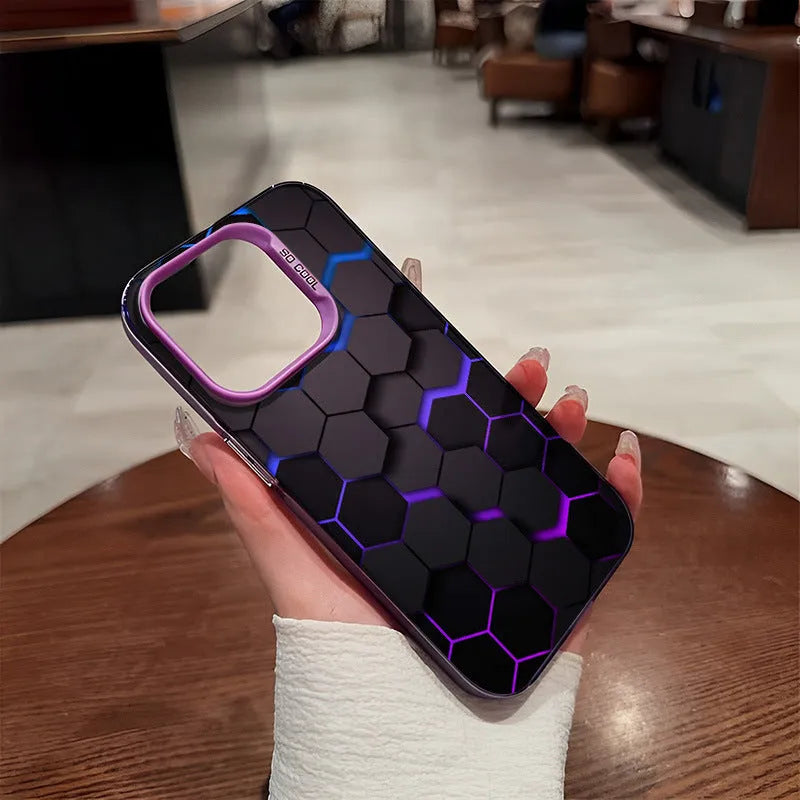 Frosted protective phone case for Apple iPhone with honeycomb pattern in Moonlight Black colour.