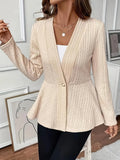 Women's jacquard pattern knitted cardigan with single button in apricot or black colour