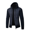 Men's grey hooded sweater coat cardigan with cinched waist and corduroy texture
