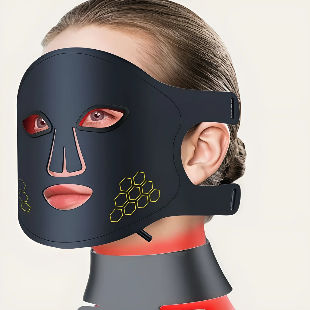 Black LED photon mask for facial and neck light therapy treatment with four-colour system