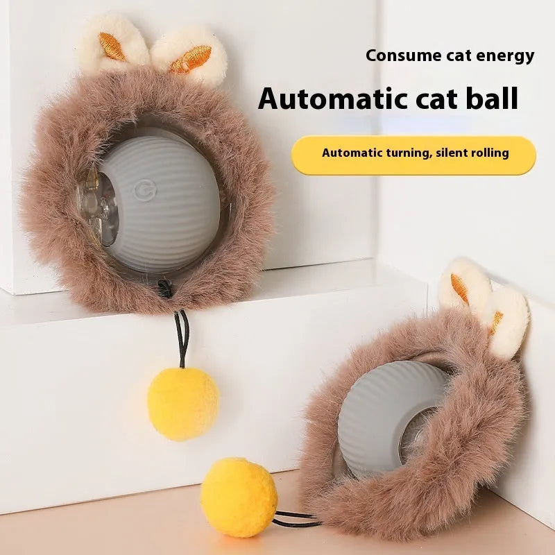 Silicone rolling ball cat toy in red, green, or grey colours, some variants with an attached rope.