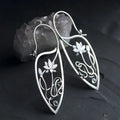 Silver lotus vine geometric drop earrings with circular rhinestones for women